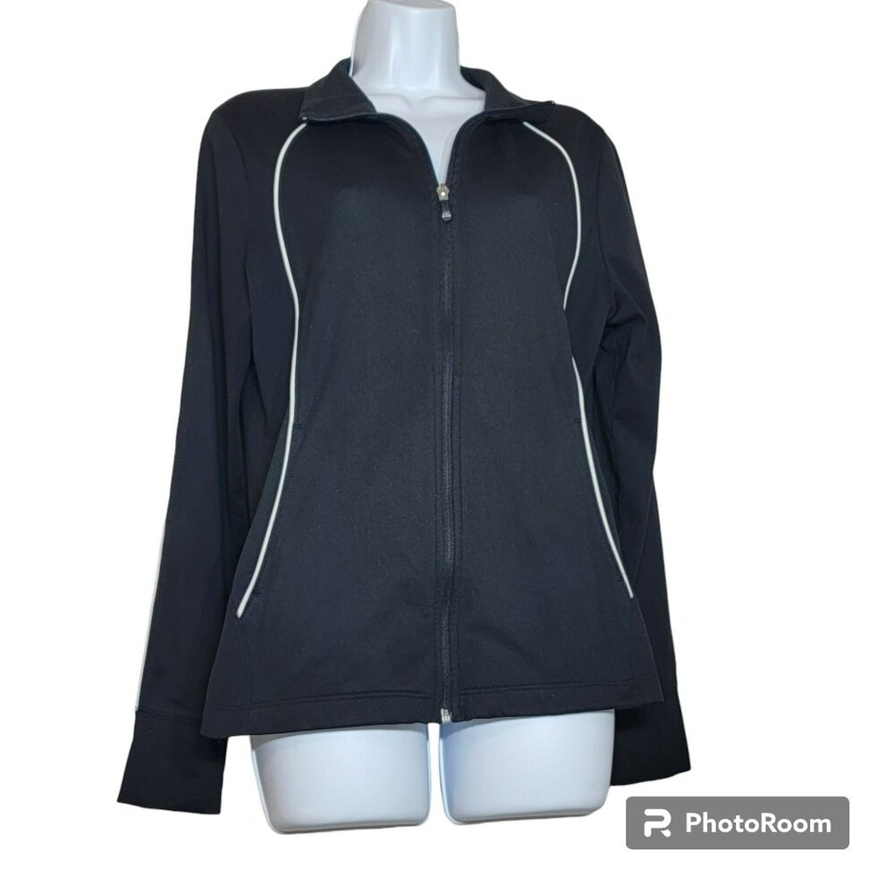 Danskin Now Warm-Up Jacket, GIrls L (12/14), Black w/White Trim Accent, EUC